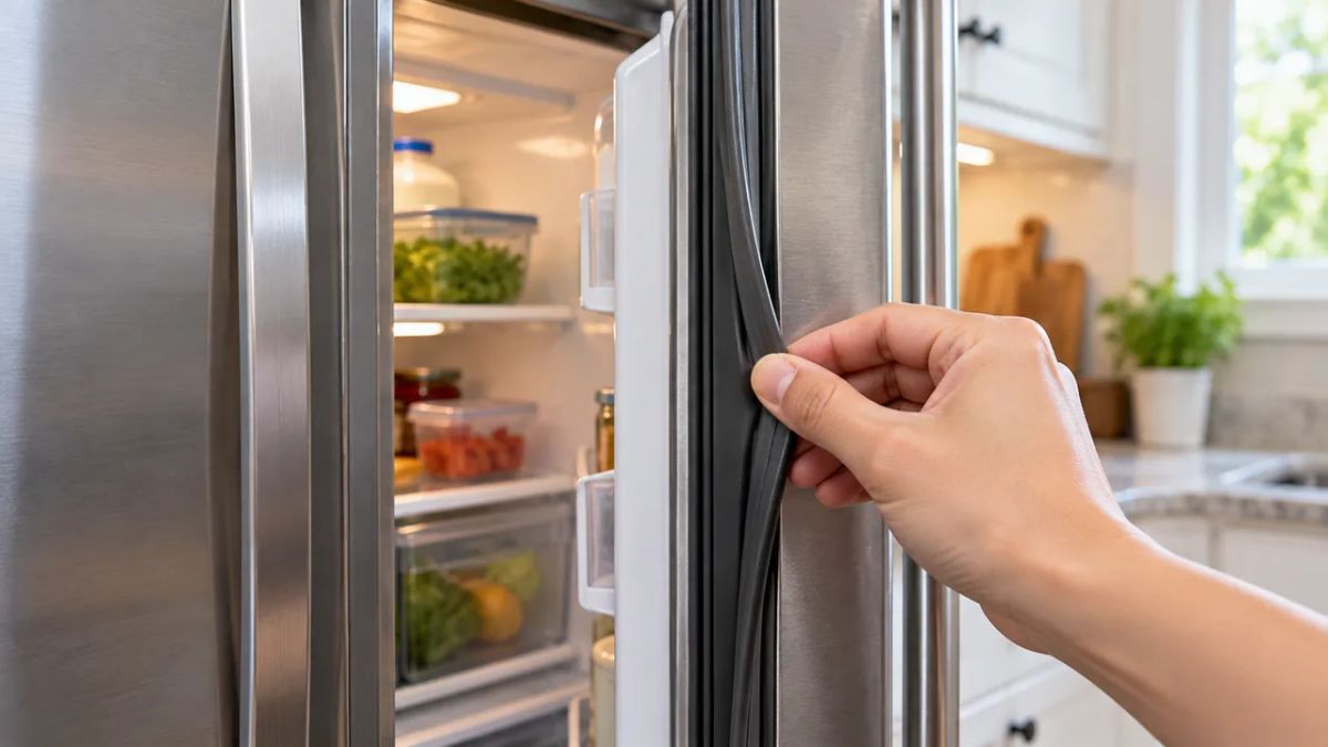 Checking the door gasket can help identify dirt, damage, or gaps that prevent a refrigerator from closing tightly.